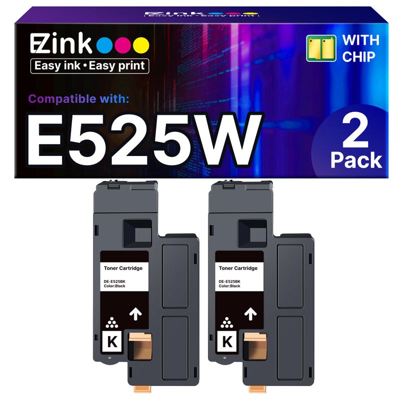 E-Z Ink (Compatible Toner Cartridge Replacement for Dell E525W E525 525w to use with E525w Wireless Color Printer for 593-BBJX (Black, 2 Pack) - Image 1